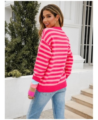 Fashion Tops 2022 Women Autumn Winter New Round Neck Knitted Pullover Striped Long Sleeve Sweater Women's Clothing Streetwear...