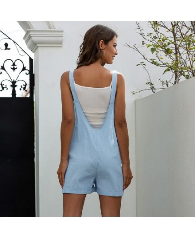 Summer Women Sleeveless Blue Overalls Elegant Jumpsuits Romper Casual Vintage Ladies Streetwear Short Pants Black Wide Leg $3...