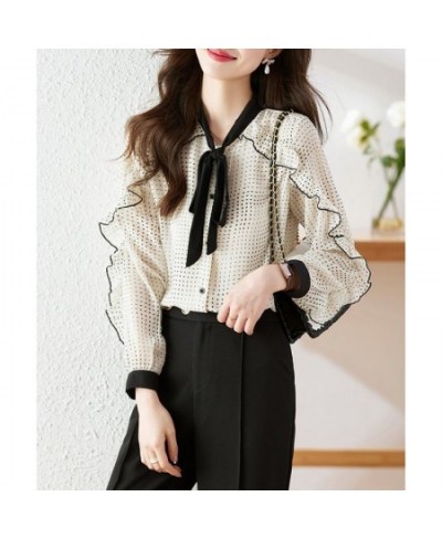 Ruffle Lace Up Bow Elegant Fashion Print Sweet Chic Street Button Up Shirt Casual Long Sleeve Slim Top Blouse Women Blusas $3...