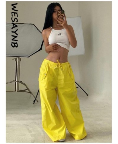 Streetwear Baggy Pants For Women 2022 Drawstring High Waist Pockets Parachute Pants Ladies Black Yellow Trousers $46.41 - Pan...