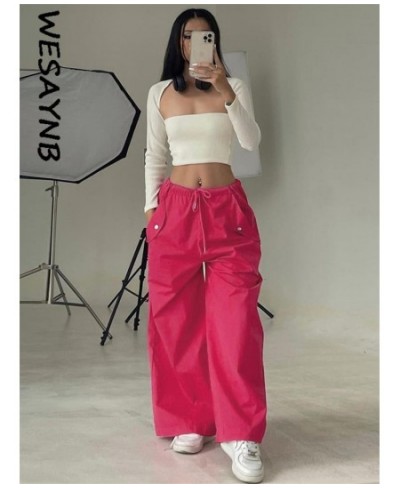 Streetwear Baggy Pants For Women 2022 Drawstring High Waist Pockets Parachute Pants Ladies Black Yellow Trousers $46.41 - Pan...