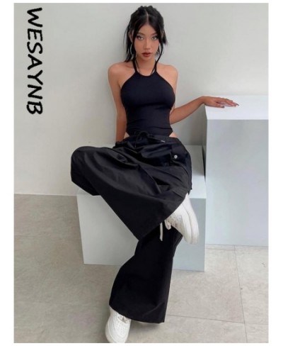 Streetwear Baggy Pants For Women 2022 Drawstring High Waist Pockets Parachute Pants Ladies Black Yellow Trousers $46.41 - Pan...