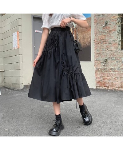 Woman Skirts Temperament Drawstring Irregular Skirt Female Summer New Style Korean Style High Waist Slim Mid-length Skirt $37...