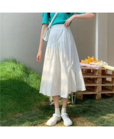 Woman Skirts Temperament Drawstring Irregular Skirt Female Summer New Style Korean Style High Waist Slim Mid-length Skirt $37...