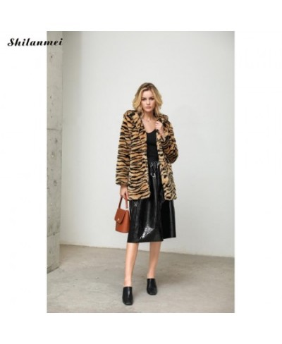 Tiger Print Faux Fur Coat Women 4xl Leopard Fur Jacket Long Sleeve Pockets Hooded Long Winter Fur Coat Fashion Fur Outwear $8...