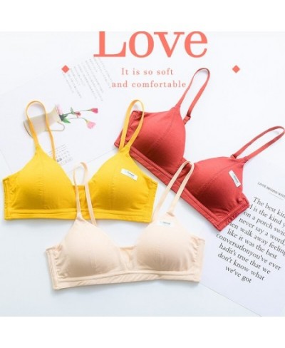 Bra for Women Red Sexy Bralette Wireless Seamless Cotton Cup A B Student Padded Cotton Maiden Bra Female Small chest $31.07 -...