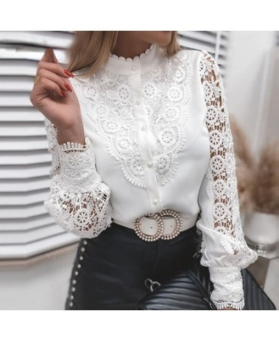 Long Sleeve Tops Button Mesh Crochet Lace Blouse Women Style Material Decoration Origin Gender Season Age Pattern Type Collar...