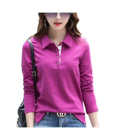 Spring Autumn T-Shirt Long-Sleeve 92% cotton polo shirt turn-down collar women's top $45.83 - Tops & Tees