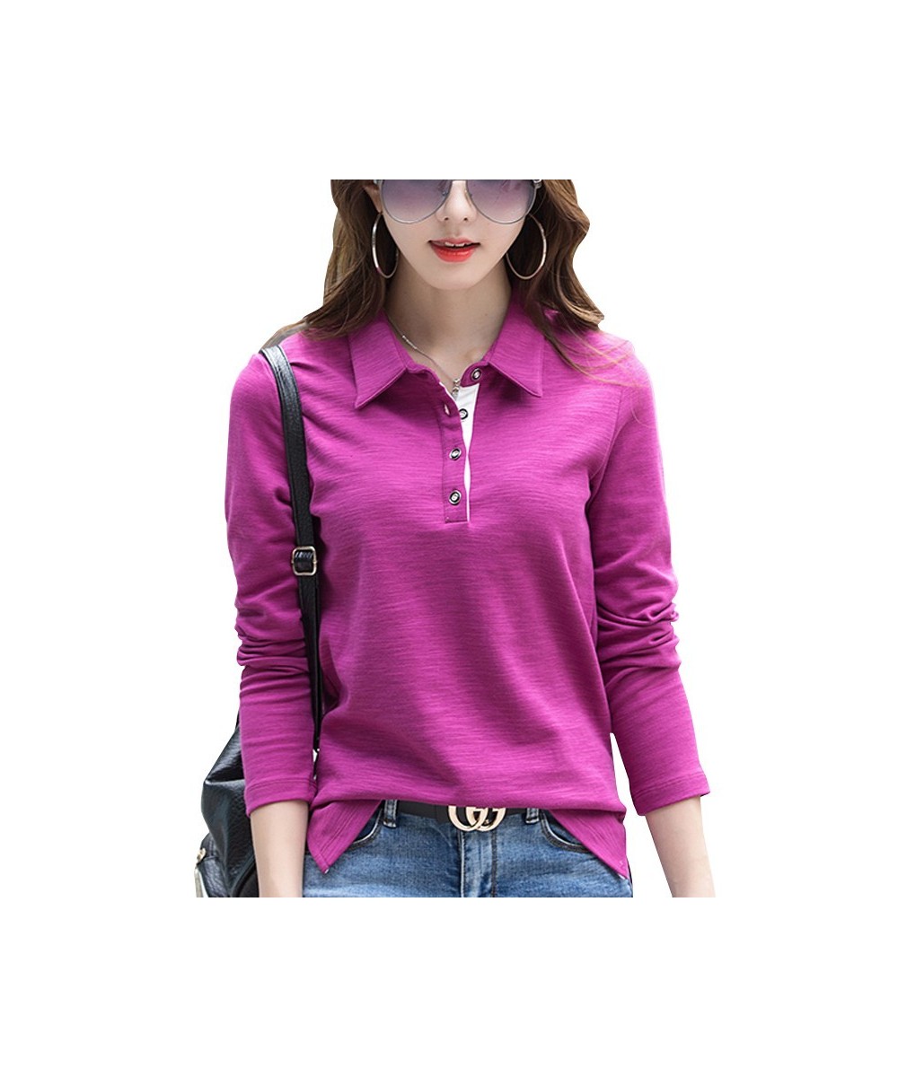 Spring Autumn T-Shirt Long-Sleeve 92% cotton polo shirt turn-down collar women's top $45.83 - Tops & Tees