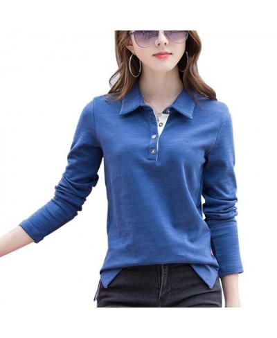 Spring Autumn T-Shirt Long-Sleeve 92% cotton polo shirt turn-down collar women's top $45.83 - Tops & Tees