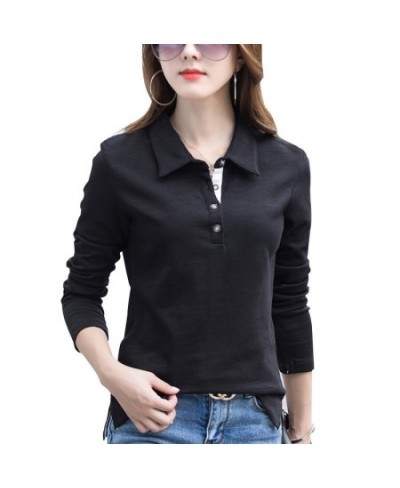 Spring Autumn T-Shirt Long-Sleeve 92% cotton polo shirt turn-down collar women's top $45.83 - Tops & Tees