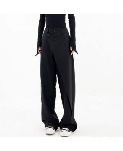 Casual High Waisted Wide Leg Pants Irregular Patchwork Suit Pants Korean Style Black Full Length Solid Baggy Straight Trouser...