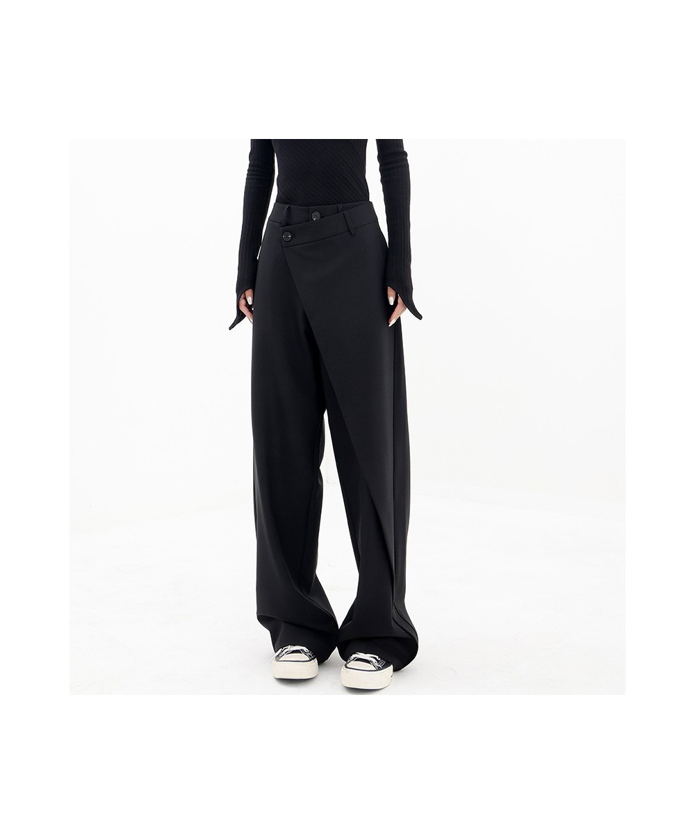 Casual High Waisted Wide Leg Pants Irregular Patchwork Suit Pants Korean Style Black Full Length Solid Baggy Straight Trouser...