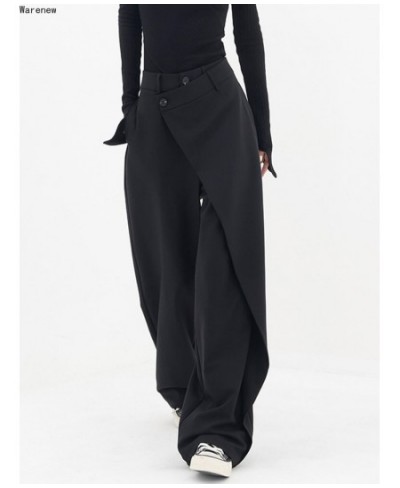 Casual High Waisted Wide Leg Pants Irregular Patchwork Suit Pants Korean Style Black Full Length Solid Baggy Straight Trouser...