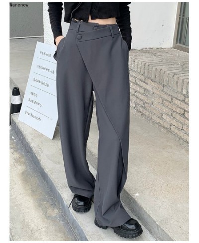 Casual High Waisted Wide Leg Pants Irregular Patchwork Suit Pants Korean Style Black Full Length Solid Baggy Straight Trouser...