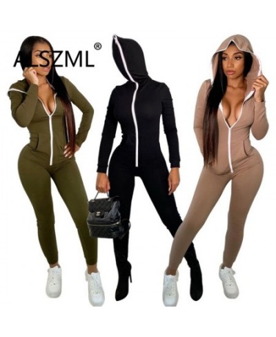 Women Solid Sporty Jumpsuit Ladies Full Length Overalls Fall Style Sexy One Piece Bodysuit Rompers $37.05 - Jumpsuits