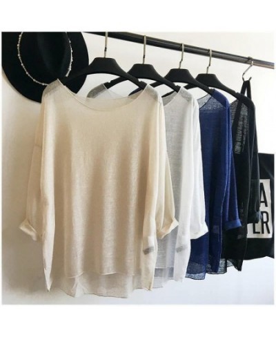 Lightweight big round neck horizontal texture pullover spring and summer perspective sexy loose sunscreen knitted blouse $24....