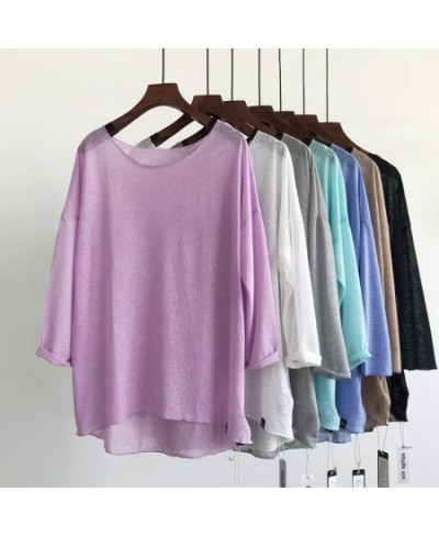 Lightweight big round neck horizontal texture pullover spring and summer perspective sexy loose sunscreen knitted blouse $24....