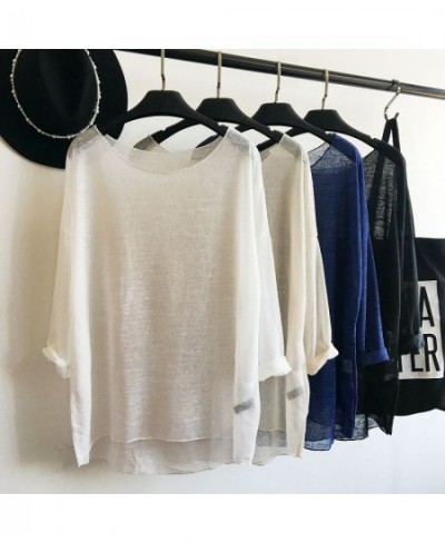 Lightweight big round neck horizontal texture pullover spring and summer perspective sexy loose sunscreen knitted blouse $24....