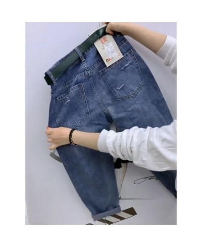 2023 Spring Summer Korean Fashion Women Hole Design Loose Jeans All-matched Casual Letter Print Cotton Denim Harem Pants C706...