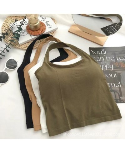 Vest Top Corset Tube Solid Bottom Open Sleeveless Wireless Pads Slim Neck Tank Top Short Back Suspender Top Chest Hanging Bra...