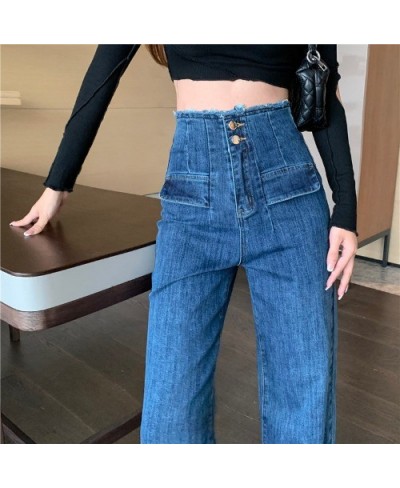 New Women High Waist Wed Leg Denim Pants Vintage Blue All-match Straight Jeans Casual Female Chic Loose Mopping Trousers $49....