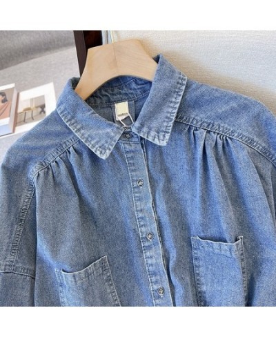 New 2023 Spring Autumn Vintage Women's Blouses Casual Fashion Denim Shirts Korean Style Long sleeve Lady Tops $51.73 - Tops &...