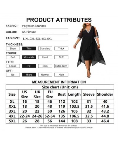 Women's Plus Size Black Elegant Dress Chiffon Sequined V Neck Slit Sleeve Layerd Party Dress Women Evening Prom Gown Dresses ...