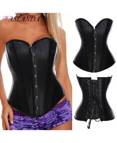 Bustiers & Corsets Gothic Steampunk Corset Lace Up Boned Overbust Bustier Tops Waist Trainer Corselet Satin Strapless Corsage...