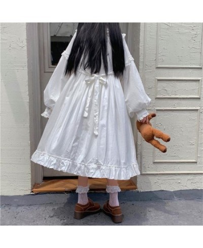 Japanese Autumn Sweety Preppy Style Girly Dress Kawaii Peter Pan Collar Lace Cute Ruffles Full Sleeve Loose A-Line White $61....