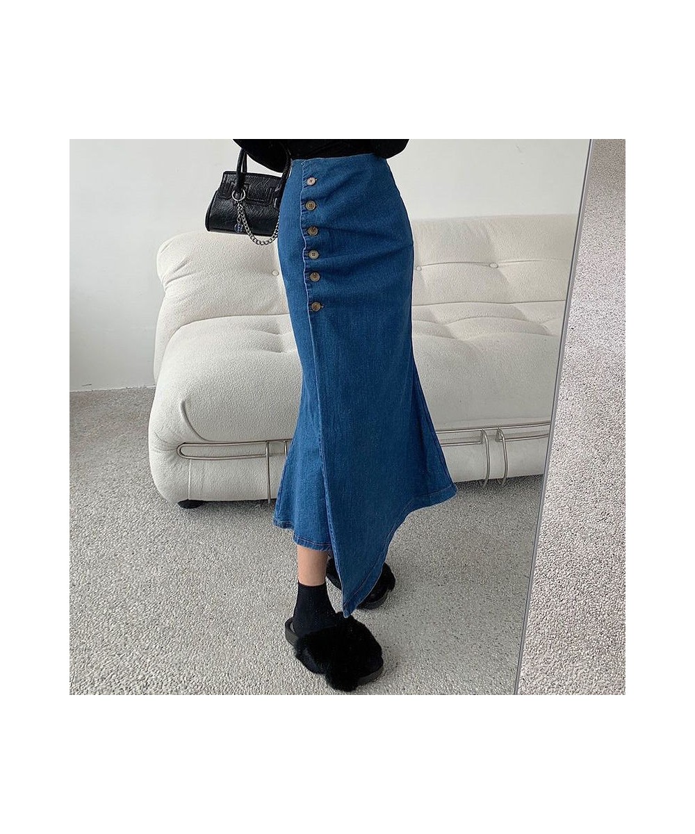 High waist Korean version of breasted denim skirt female irregular mid-long hip fishtail skirt autumn and winter $47.54 - Skirts