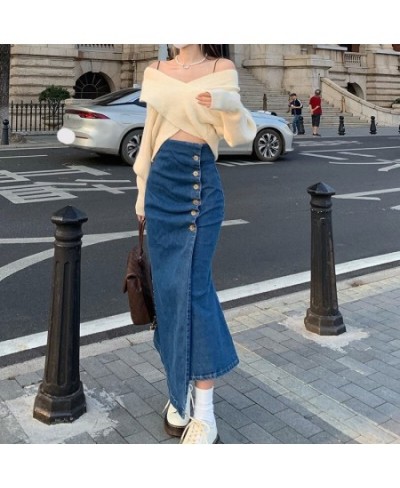 High waist Korean version of breasted denim skirt female irregular mid-long hip fishtail skirt autumn and winter $47.54 - Skirts