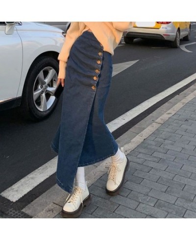 High waist Korean version of breasted denim skirt female irregular mid-long hip fishtail skirt autumn and winter $47.54 - Skirts