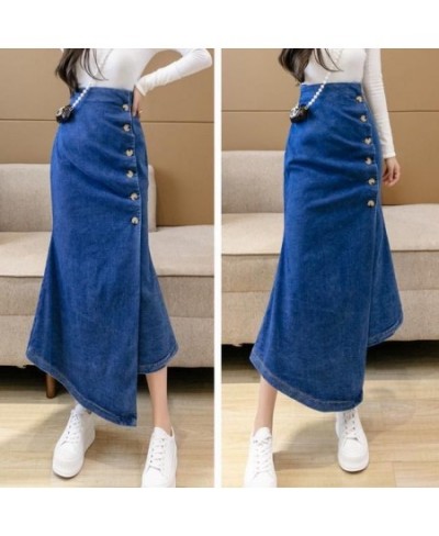 High waist Korean version of breasted denim skirt female irregular mid-long hip fishtail skirt autumn and winter $47.54 - Skirts