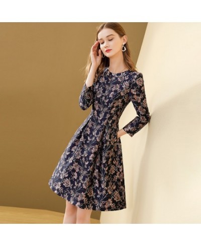 Vintage Elegant Blue Printed Dress Winter Women O-neck A-line Bohemian Slim Dresses Office Lady Holiday Party Vestidos $64.13...