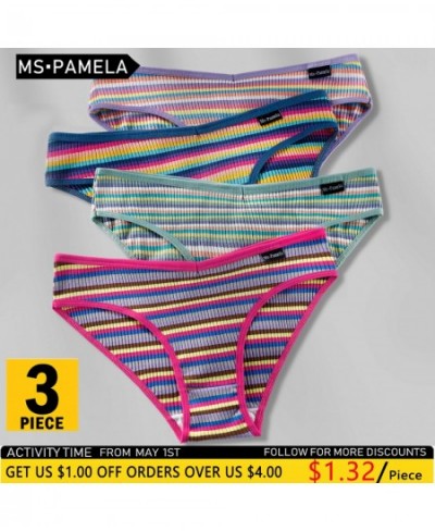 3PCS Cotton Panties Female Underpants Sexy Panties for Women Briefs Underwear Plus Size Pantys Colorful Striped Lingerie Brie...