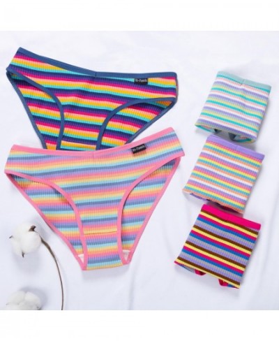 3PCS Cotton Panties Female Underpants Sexy Panties for Women Briefs Underwear Plus Size Pantys Colorful Striped Lingerie Brie...