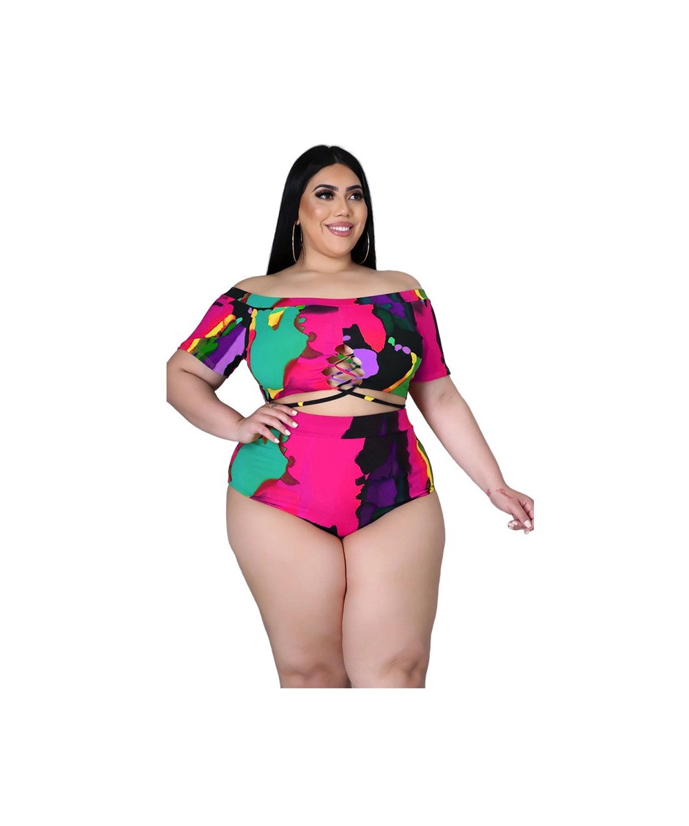 Plus Size Women Clothing Two Piece Set 4xl 5xl Sexy Dew Shoulder Hollow Out Bathing Suit Summer Clothes Wholesale $38.17 - Pl...