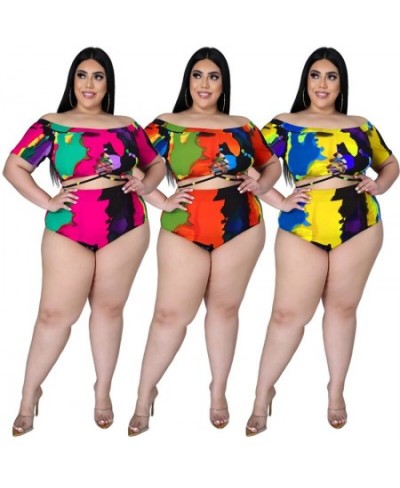 Plus Size Women Clothing Two Piece Set 4xl 5xl Sexy Dew Shoulder Hollow Out Bathing Suit Summer Clothes Wholesale $38.17 - Pl...