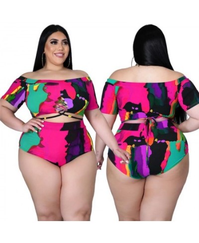 Plus Size Women Clothing Two Piece Set 4xl 5xl Sexy Dew Shoulder Hollow Out Bathing Suit Summer Clothes Wholesale $38.17 - Pl...