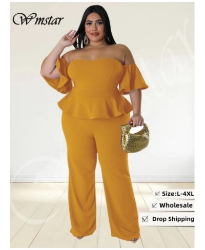 Plus Size Jumpsuit Women 2023 Solid Off Shoulder Ruffles Short Sleeve Wide Leg Pants Bodysuit Wholesale $45.54 - Plus Size Cl...