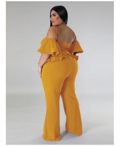 Plus Size Jumpsuit Women 2023 Solid Off Shoulder Ruffles Short Sleeve Wide Leg Pants Bodysuit Wholesale $45.54 - Plus Size Cl...