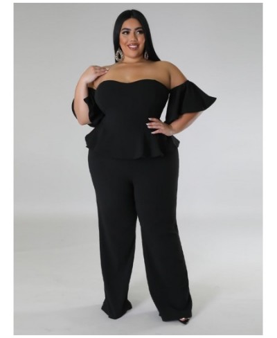 Plus Size Jumpsuit Women 2023 Solid Off Shoulder Ruffles Short Sleeve Wide Leg Pants Bodysuit Wholesale $45.54 - Plus Size Cl...