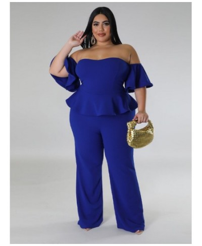 Plus Size Jumpsuit Women 2023 Solid Off Shoulder Ruffles Short Sleeve Wide Leg Pants Bodysuit Wholesale $45.54 - Plus Size Cl...