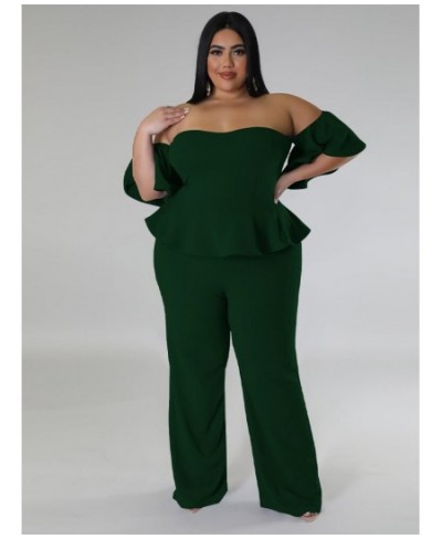 Plus Size Jumpsuit Women 2023 Solid Off Shoulder Ruffles Short Sleeve Wide Leg Pants Bodysuit Wholesale $45.54 - Plus Size Cl...