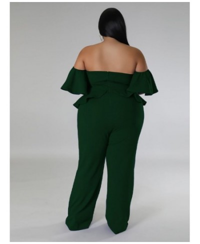 Plus Size Jumpsuit Women 2023 Solid Off Shoulder Ruffles Short Sleeve Wide Leg Pants Bodysuit Wholesale $45.54 - Plus Size Cl...