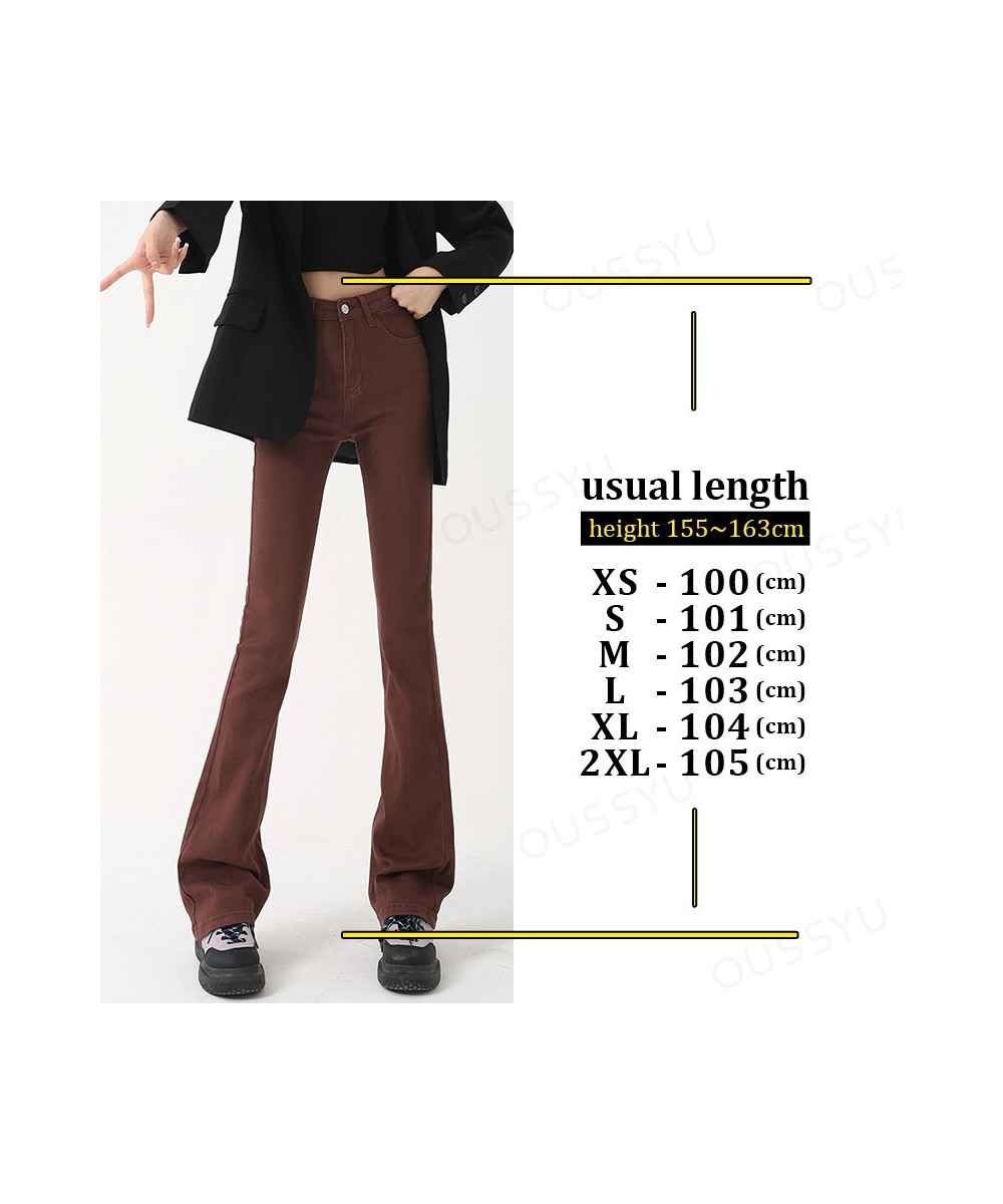 2023 New Winter Fleece Warm Flared Jeans Women Lengthen Brown Skinny Pants Streetwear Vintage Flocking Lengthen Trousers Fema...