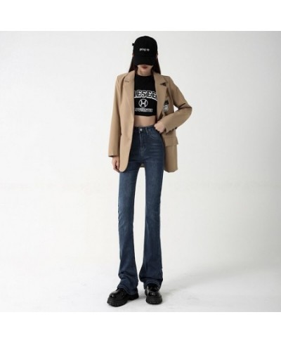 2023 New Winter Fleece Warm Flared Jeans Women Lengthen Brown Skinny Pants Streetwear Vintage Flocking Lengthen Trousers Fema...