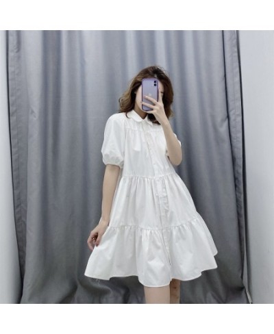 Spring New Cotton Lapel Breasted black white Solid Color Dress Wide Swing Cotton Shirt Collar Midi Dress $43.30 - Bottoms