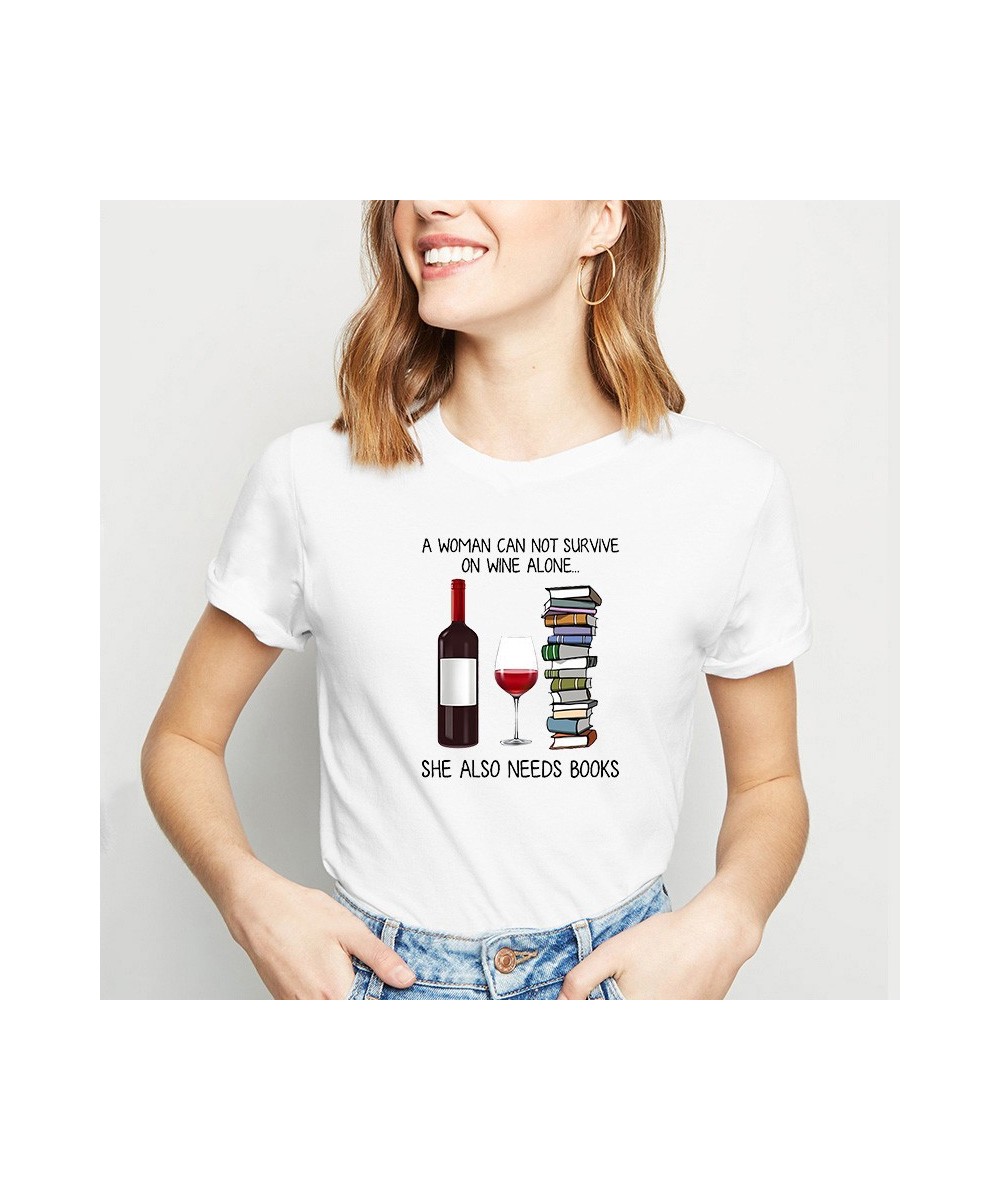 Harajuku Fashion Women’s T-shirt A woman cannot survive on alcohol alone she also needs a book-print graphic T-shirt $18.60 -...